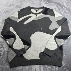 NEW Express Sweater Mens XXL Gray Camo Waffle Knit Crewneck Cotton Pullover